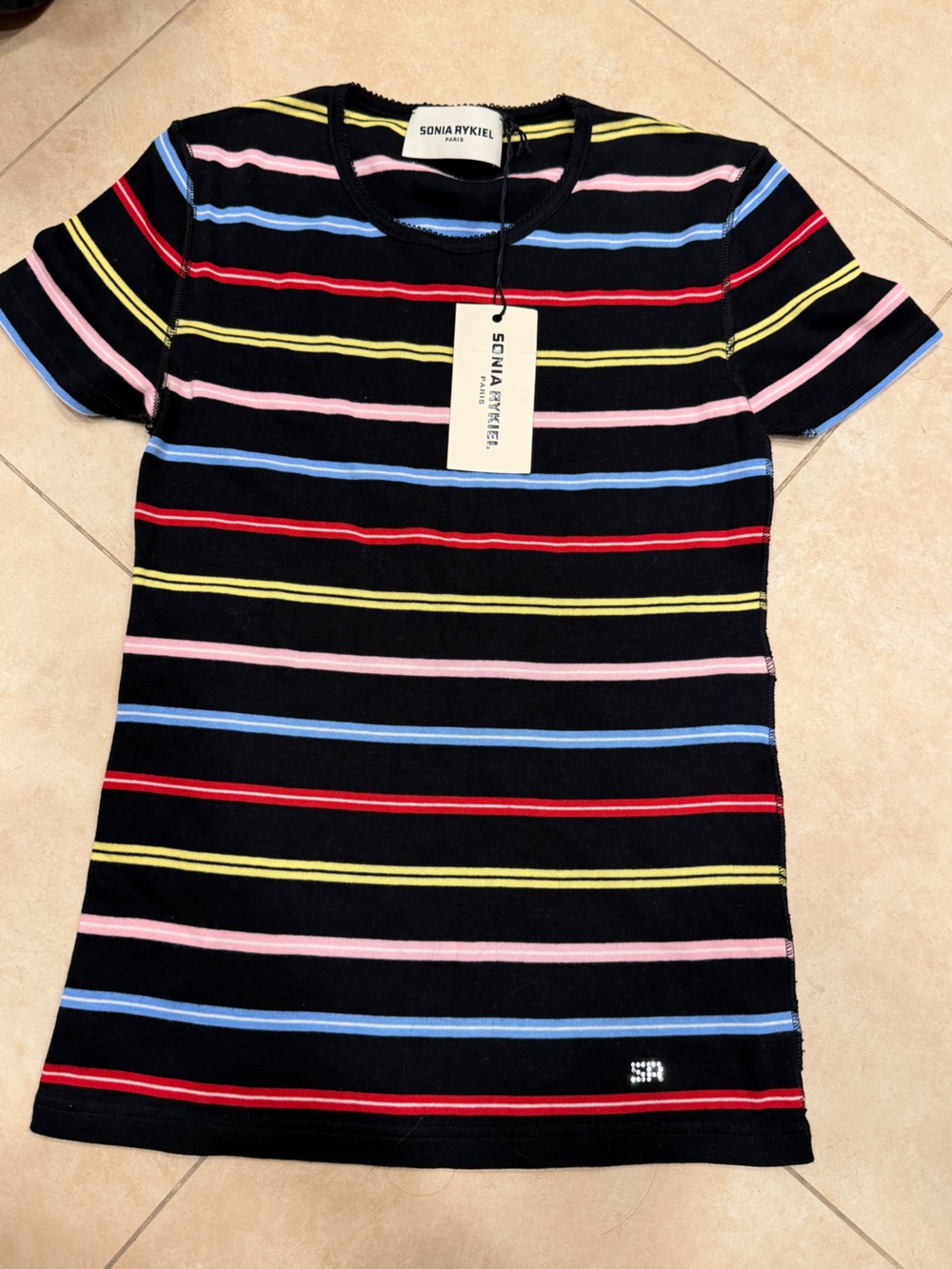 New Sonia Rykiel Black Striped Knit Top Sz S